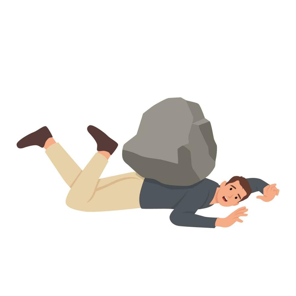 Businessman with his head squeezed between a rock. vector