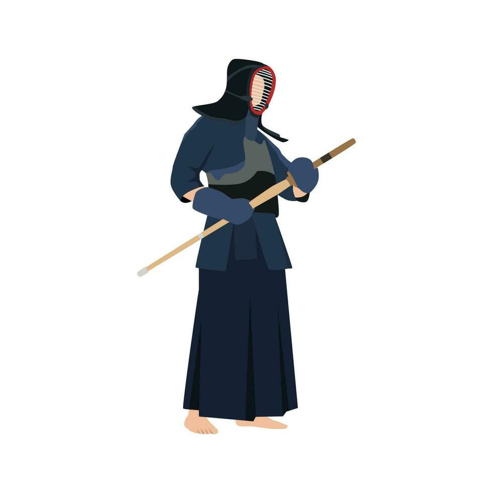 kendo combatiente con protector ropa y mascarilla. kendo deporte marcial disciplina capacitación. tradicional combate habilidad desde Japón. japonés cultura. vector