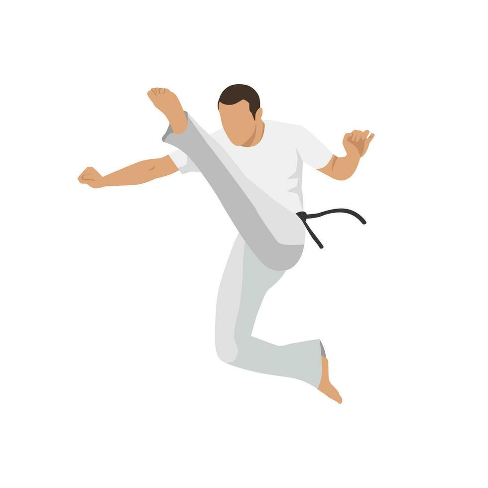 hombre haciendo capoeira marcial letras. combate deporte. vector