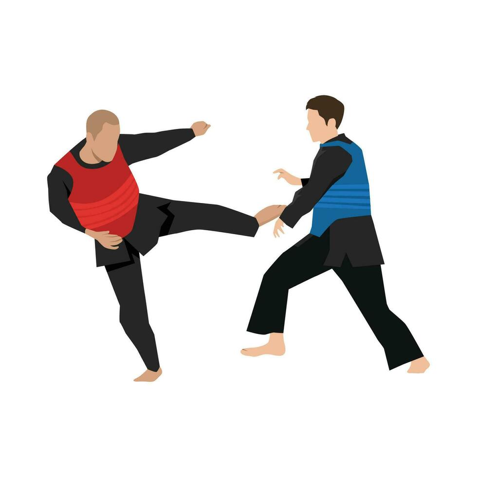 Pencak Silat Athlete Fighting. Martial arts Combat sport. vector