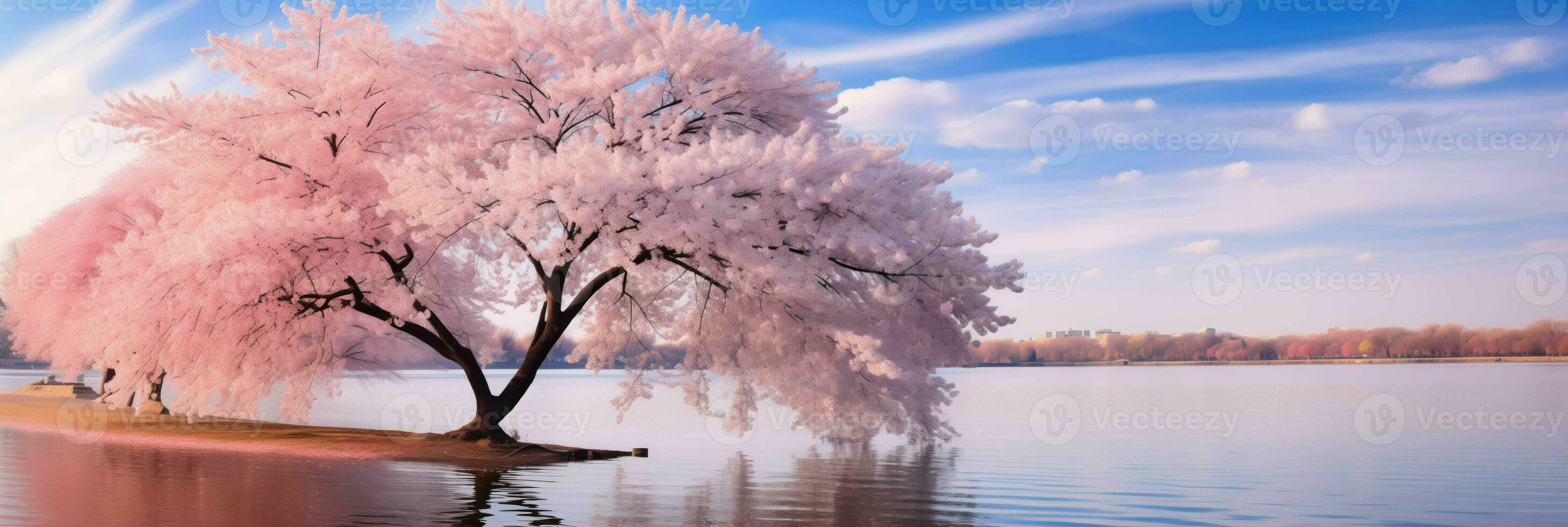AI generated A cherry tree in full bloom symbolizing George Washingtons legend background with empty space for text photo