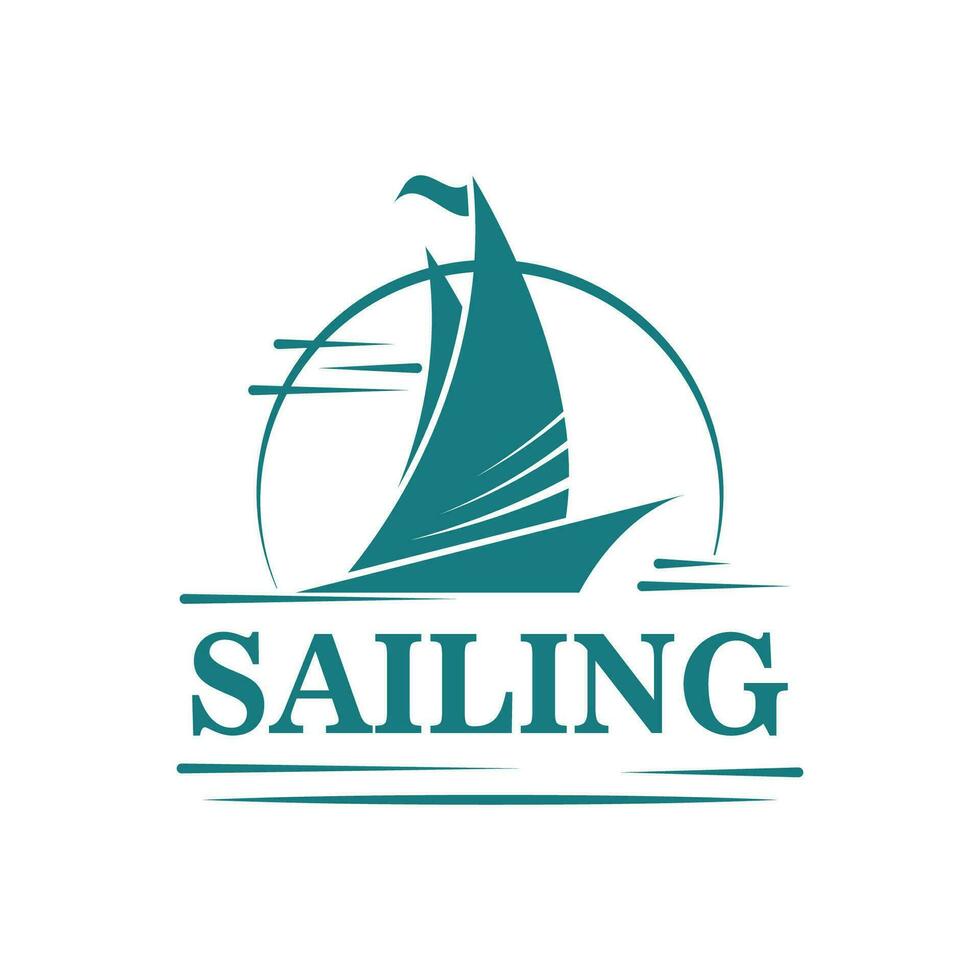 velero en ola oceánica con diseño de logotipo vector