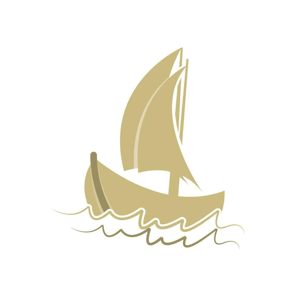 velero en ola oceánica con diseño de logotipo vector