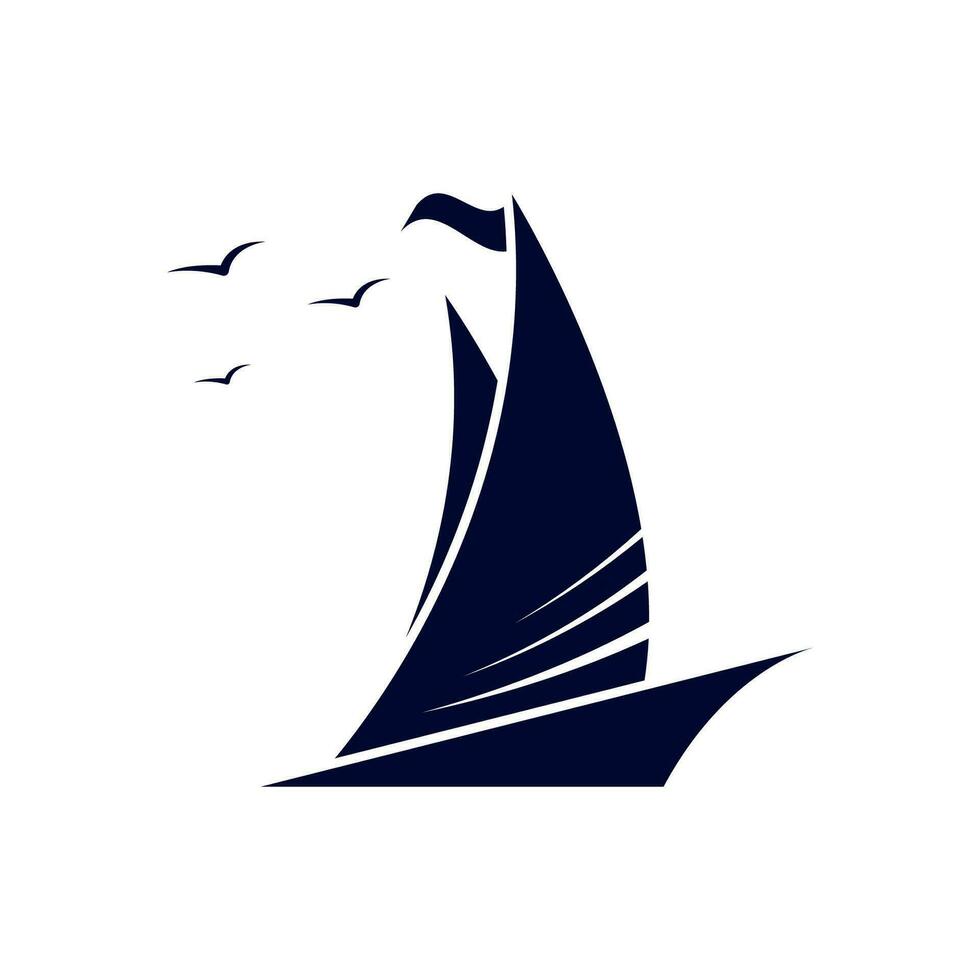 Sailboat boat on sea ocean wave with logo design vector