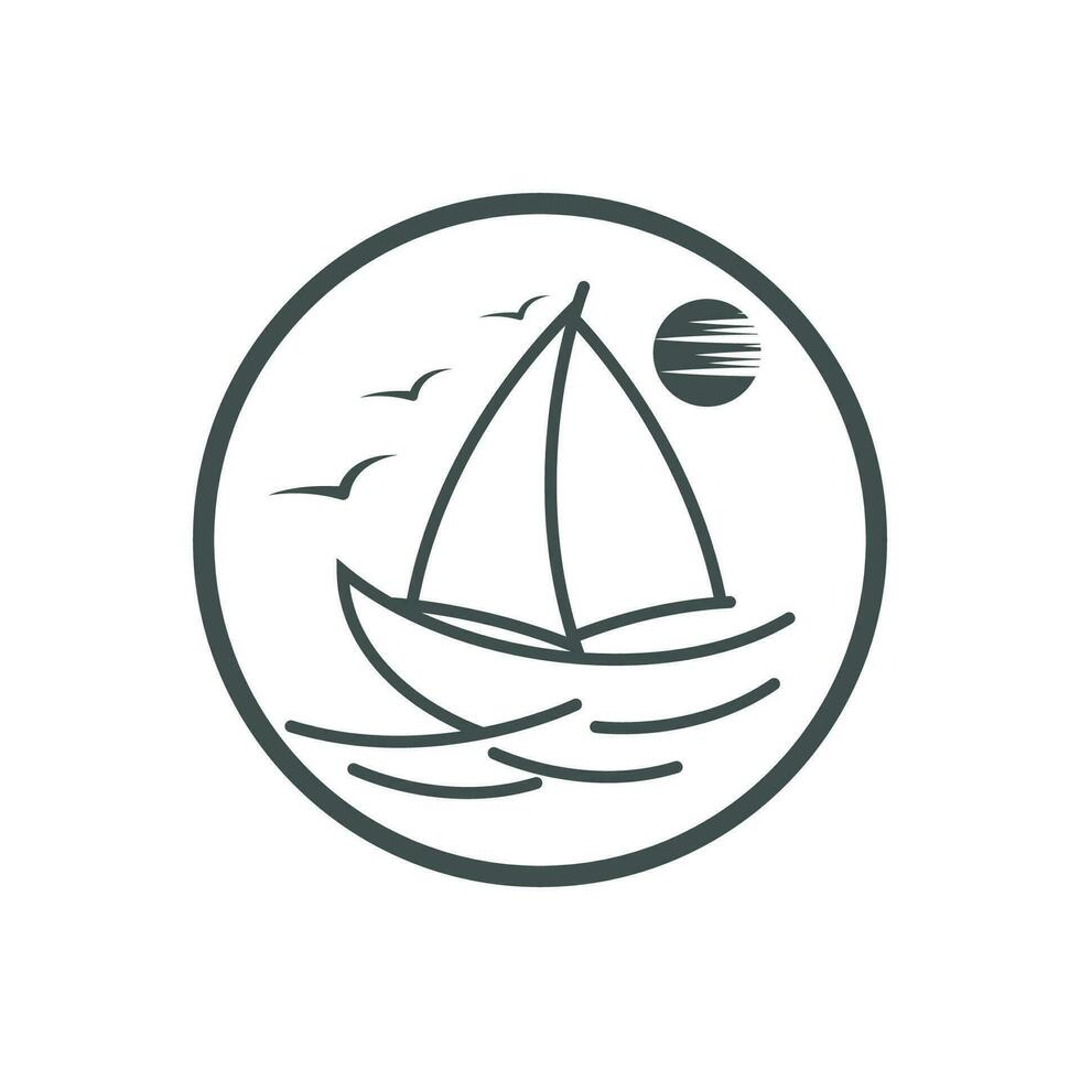 Sailboat boat on sea ocean wave with logo design vector