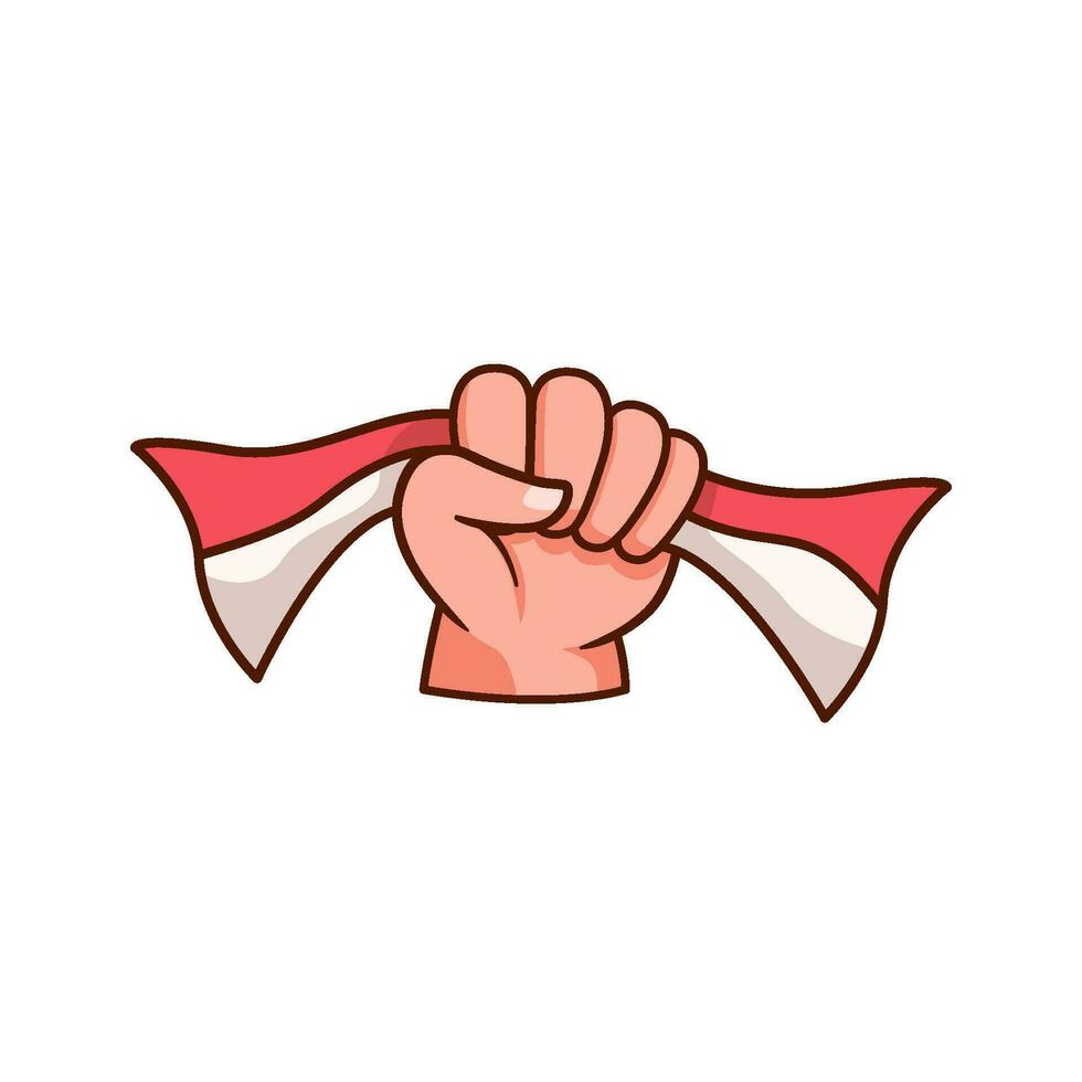 hand holding red and white flag design.icon of indonesia independence day theme vector