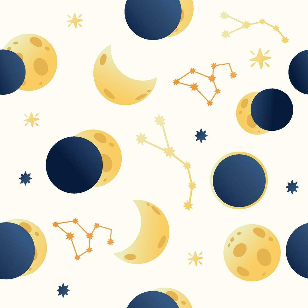 Lunar eclipse seamless pattern in flat cartoon style vector