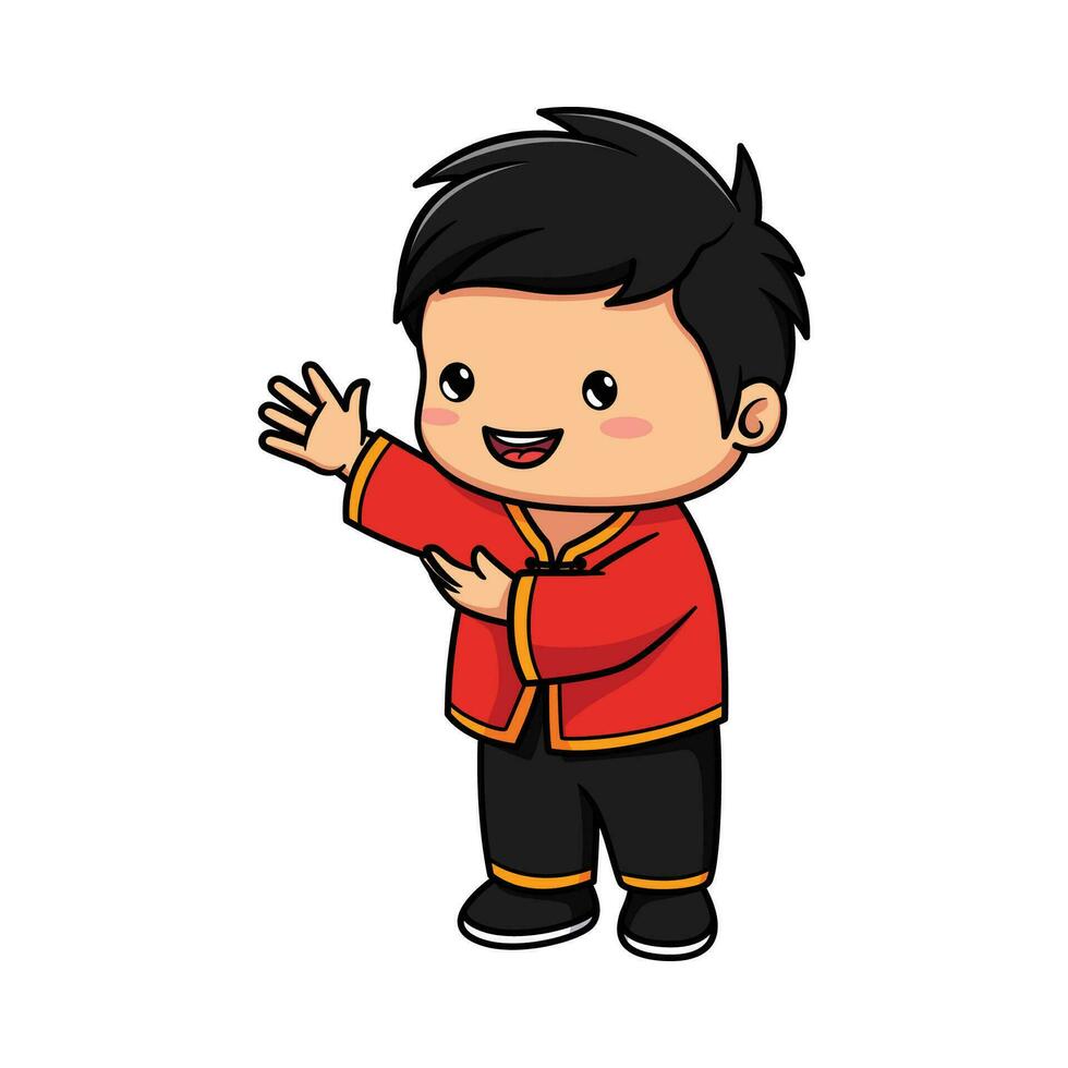 dibujos animados chico celebrando chino nuevo año vector