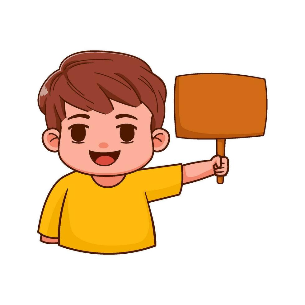 vector cartoon boy holding sign board