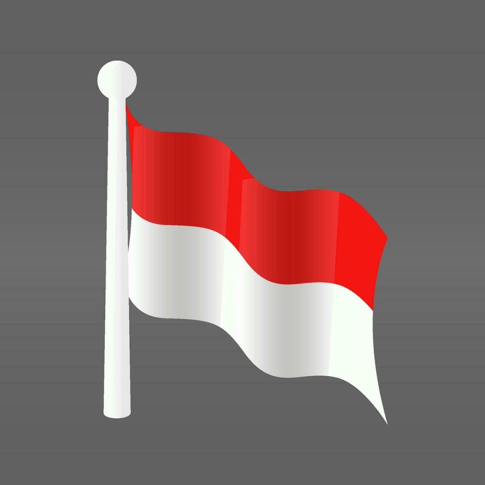 estampado rojo y blanco bandera diseño volador en el asta de bandera. Indonesia independencia día tema vector