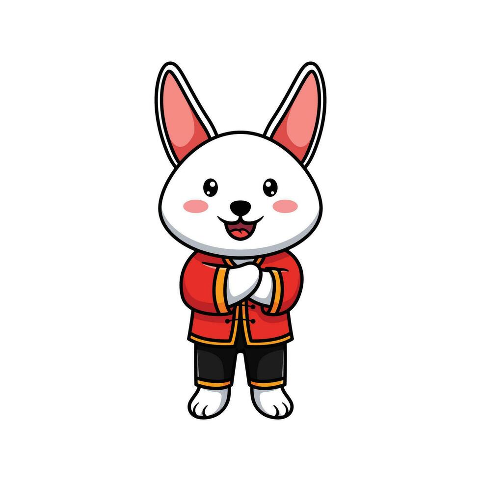 adorable bunnies in festive red kimonos are standing and smiling vector