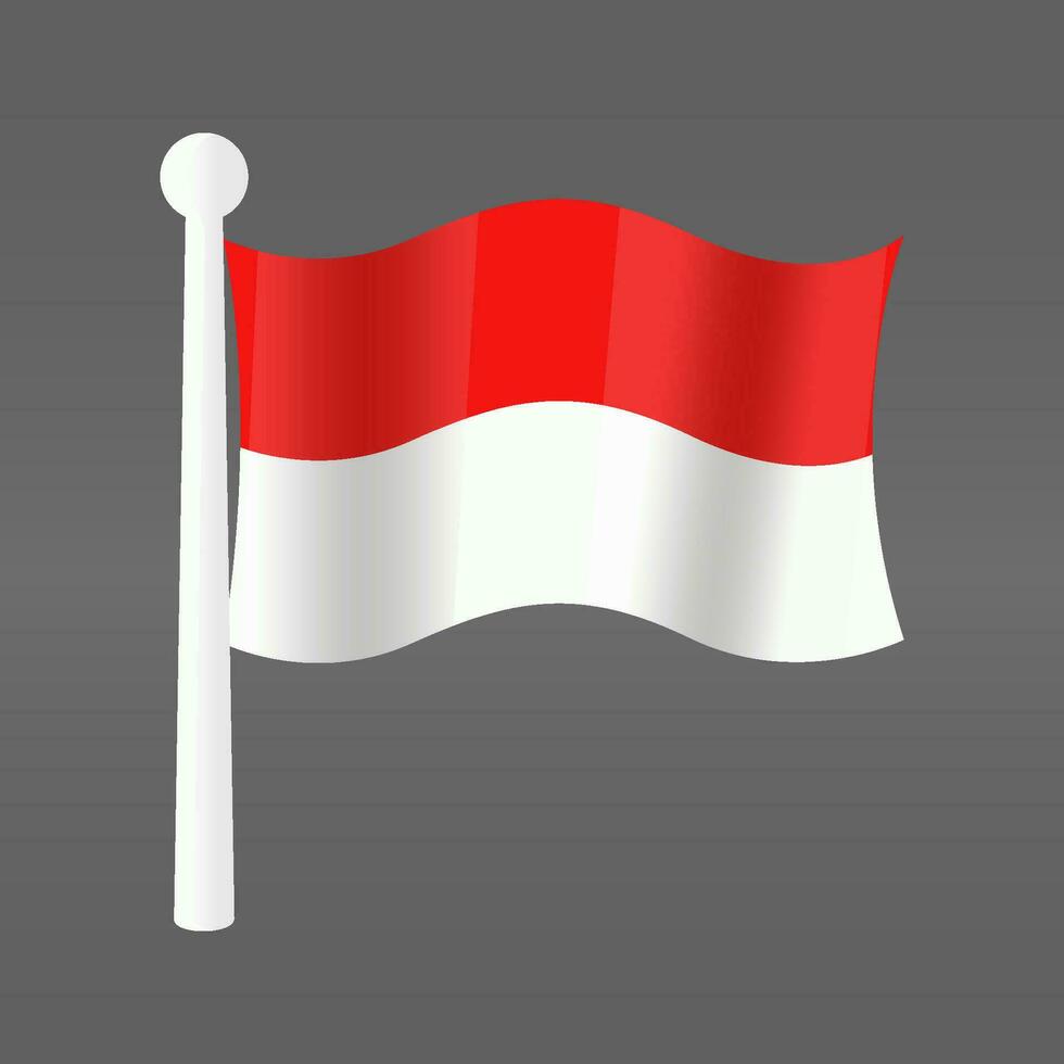 estampado rojo y blanco bandera diseño volador en el asta de bandera. Indonesia independencia día tema vector
