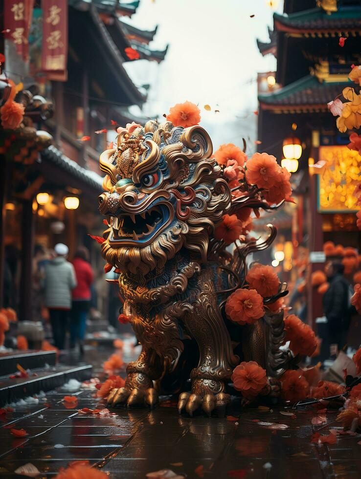 AI generated Chinese New Year celebration poster, generative ai photo