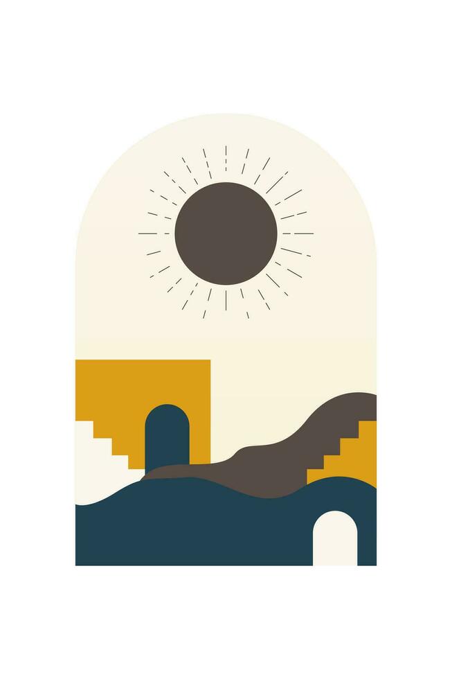 Abstract Landscape Art Poster. Mid Century Background Illustration vector