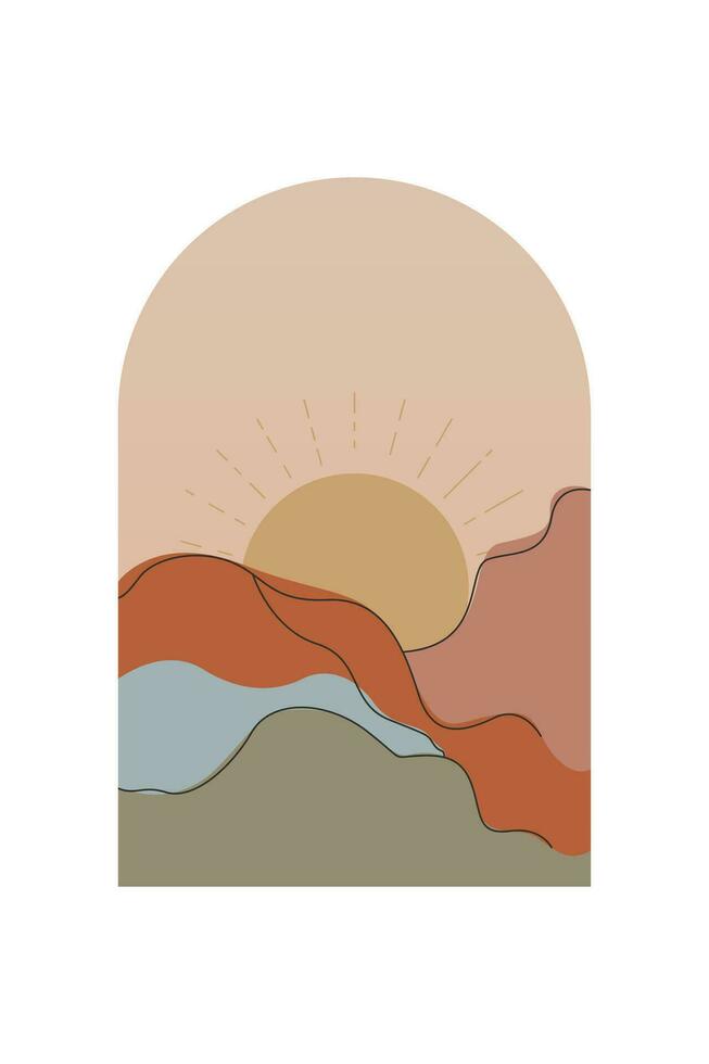 Abstract Landscape Art Poster. Mid Century Background Illustration vector