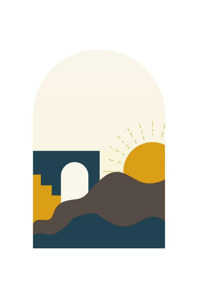 Abstract Landscape Art Poster. Mid Century Background Illustration vector