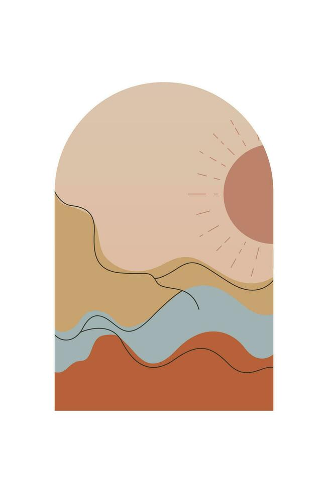 Abstract Landscape Art Poster. Mid Century Background Illustration vector