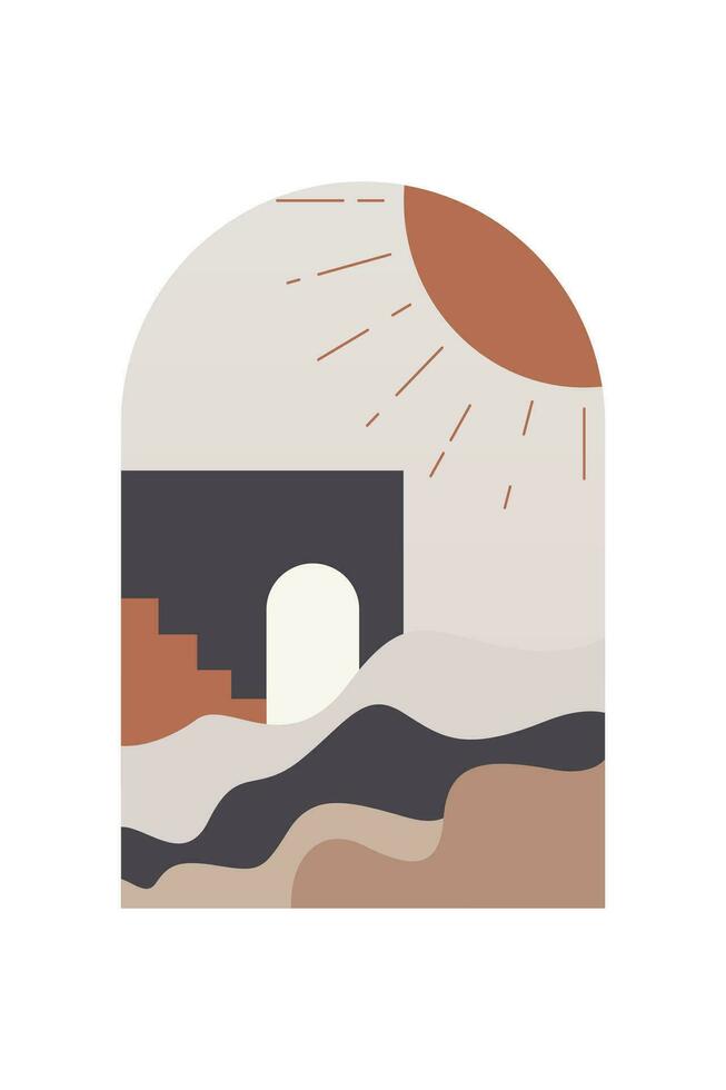 Abstract Landscape Art Poster. Mid Century Background Illustration vector