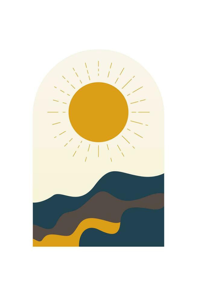 Abstract Landscape Art Poster. Mid Century Background Illustration vector