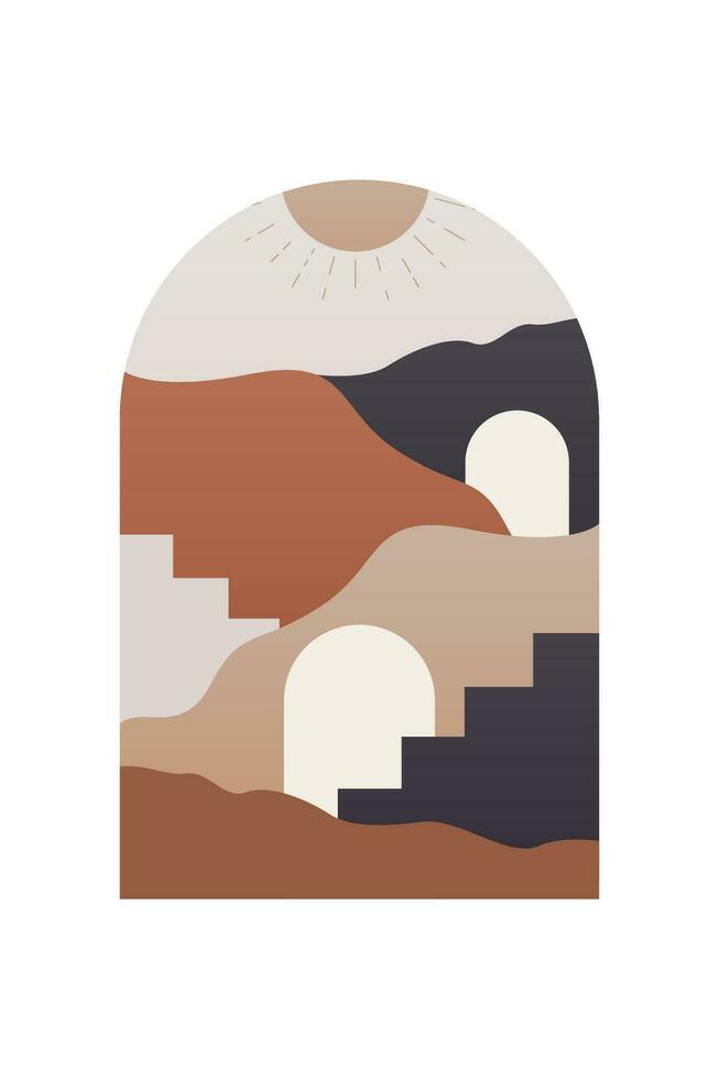 Abstract Landscape Art Poster. Mid Century Background Illustration vector