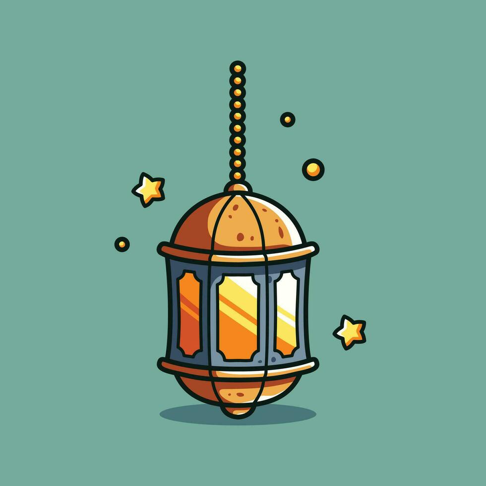 Ramadan Lantern Ornament Cartoon isolated on a green background vector