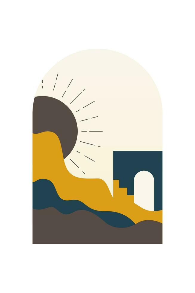 Abstract Landscape Art Poster. Mid Century Background Illustration vector