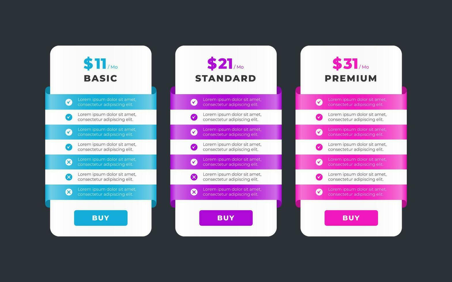 Vector modern pricing table design template