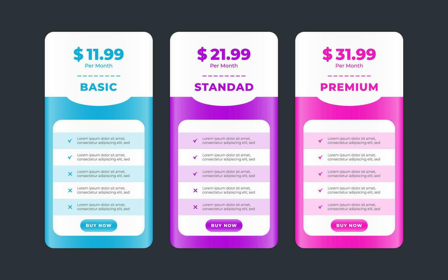 Vector modern pricing table design template