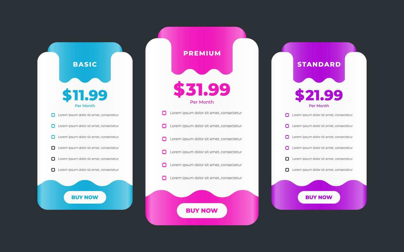 Vector modern pricing table design template