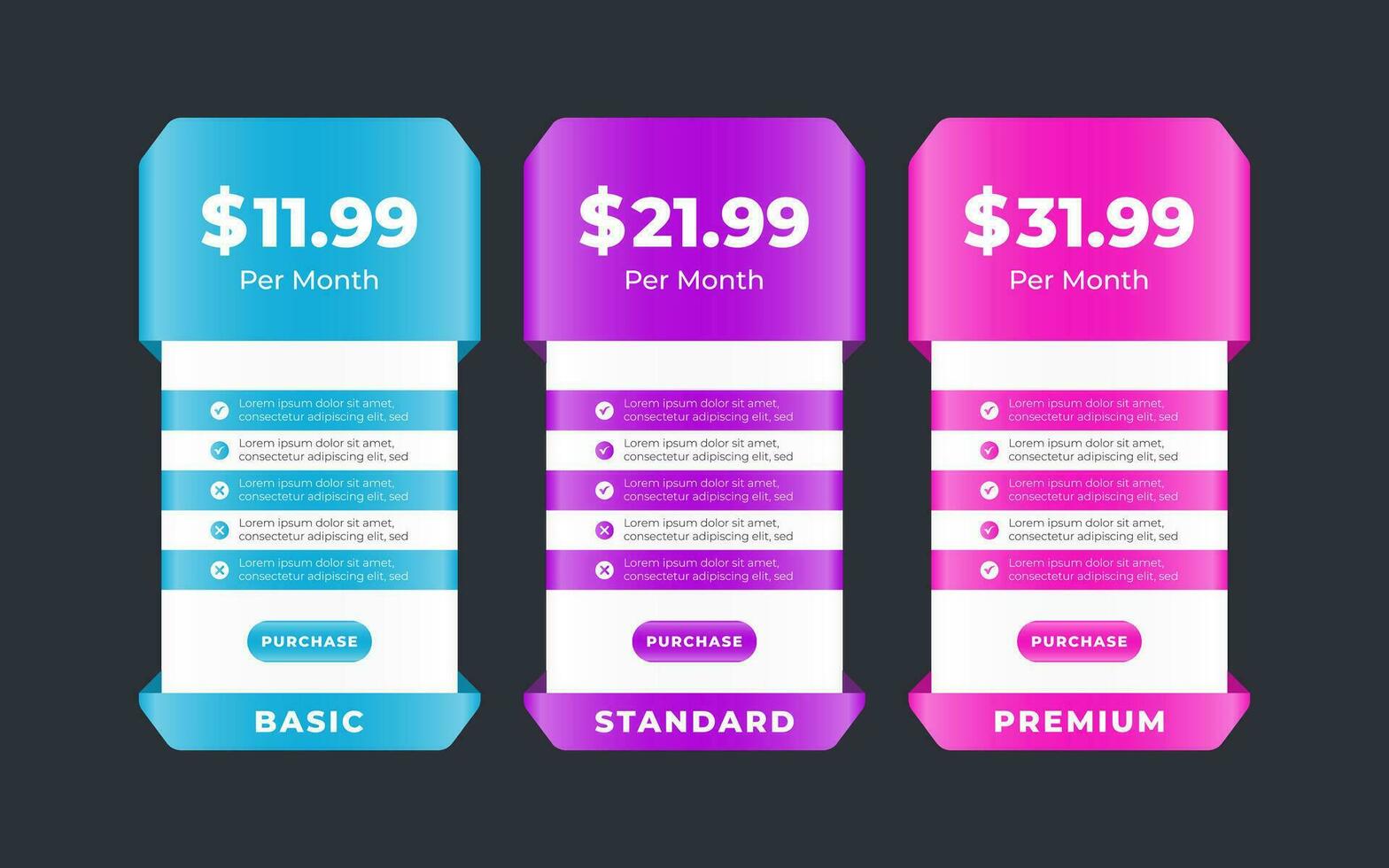 Vector modern pricing table design template