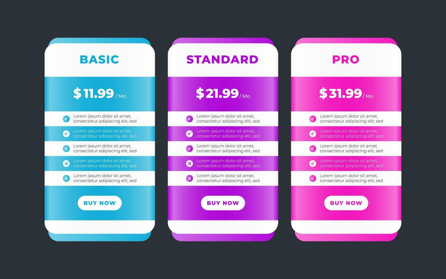 Vector modern pricing table design template