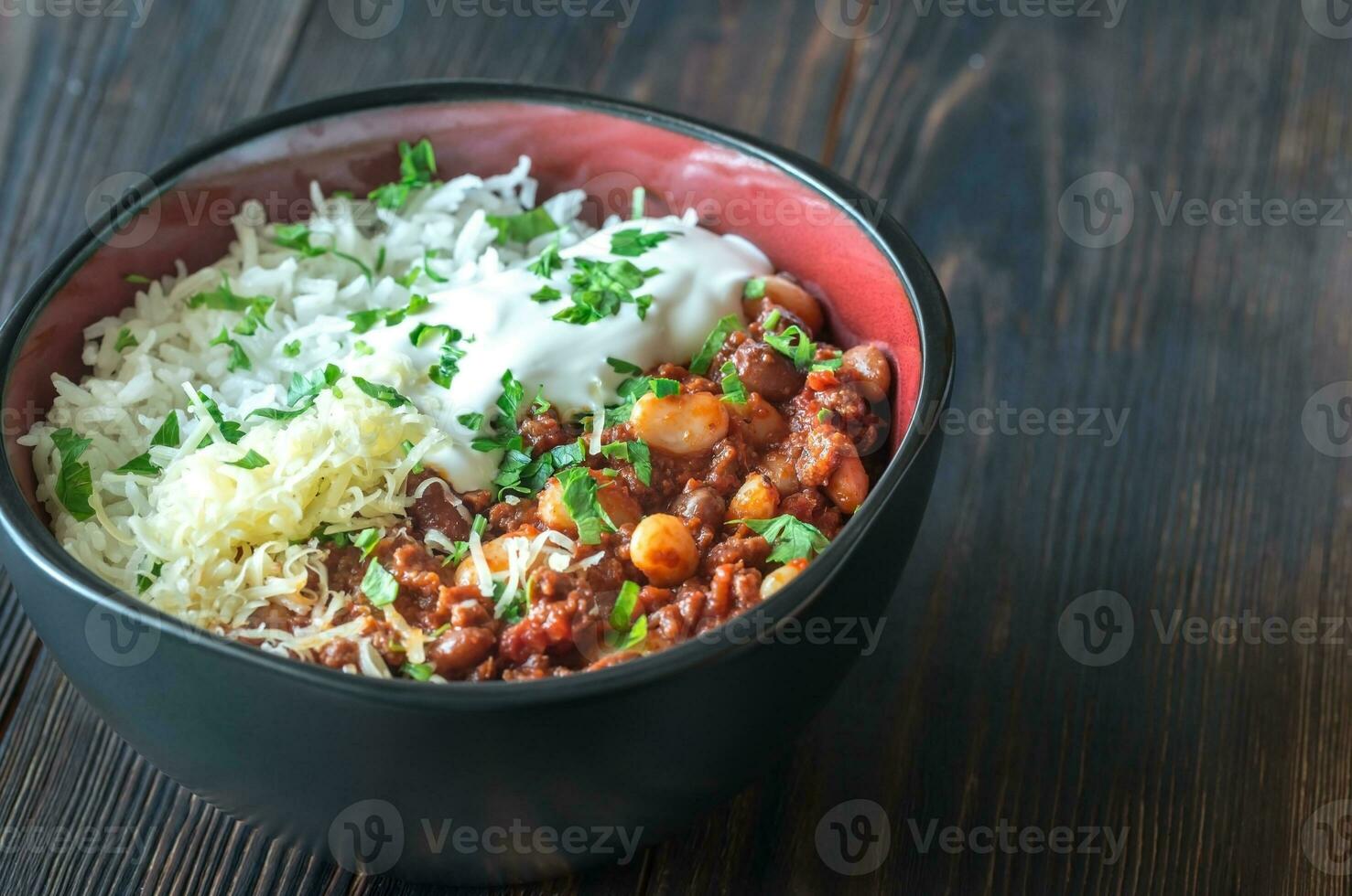 Bowl of chili con carne photo