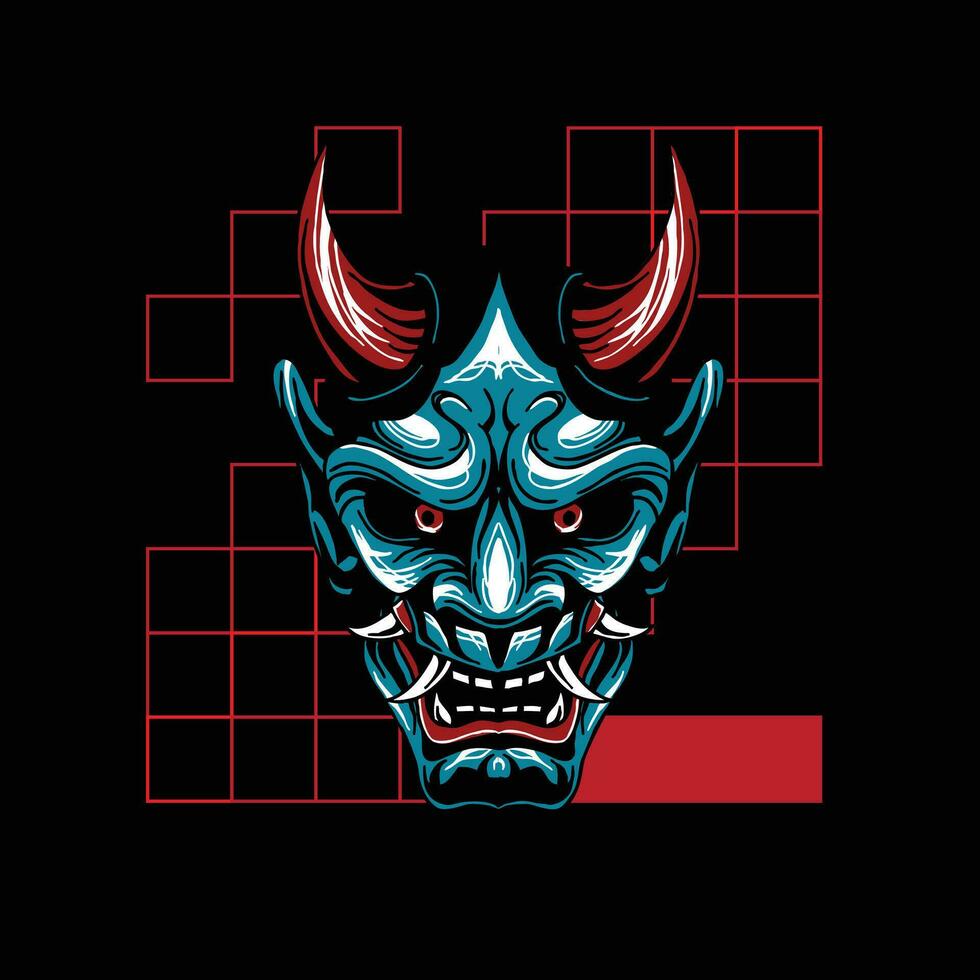 Illustration of hannya mask from japanese with geometry background drawing vector fit for clothing
