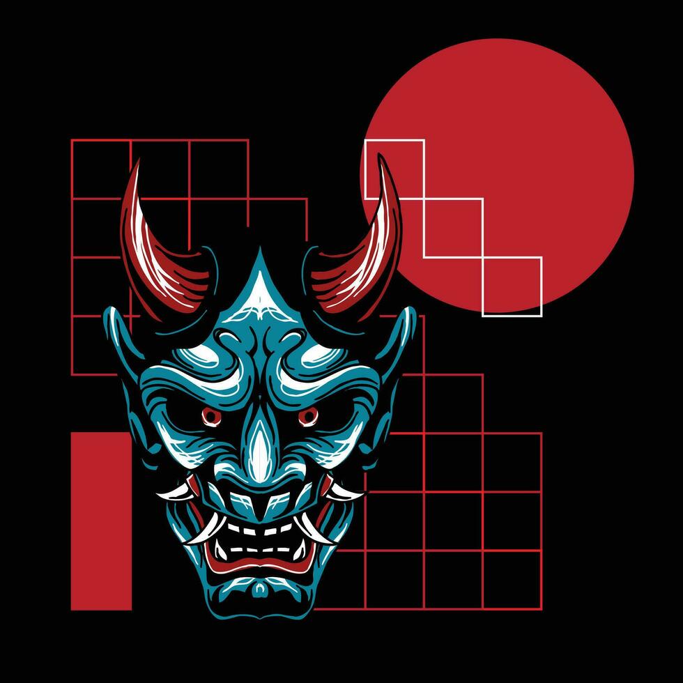 ilustración de hannya máscara desde japonés con geometría antecedentes dibujo vector ajuste para ropa