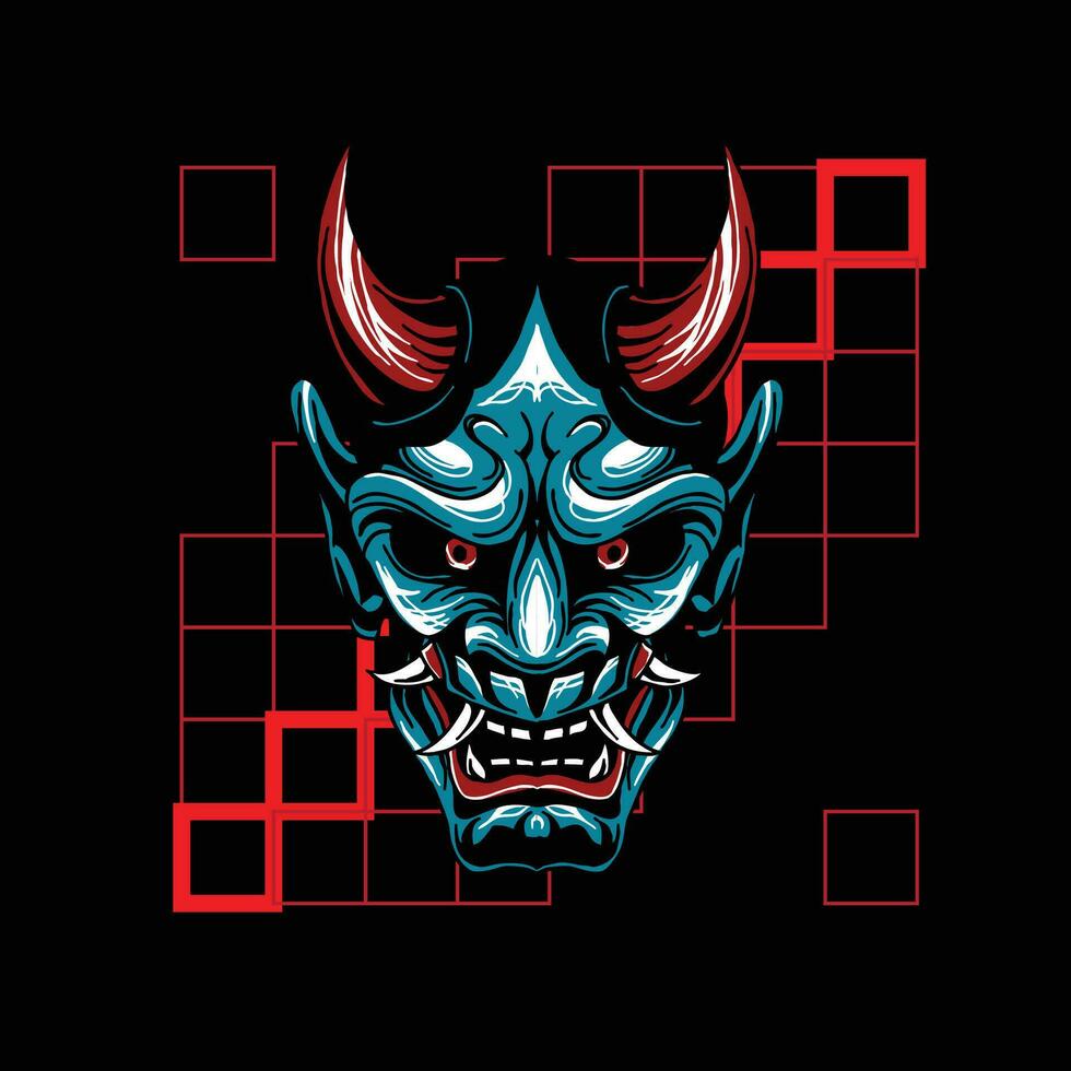 Illustration of hannya mask from japanese with geometry background drawing vector fit for clothing