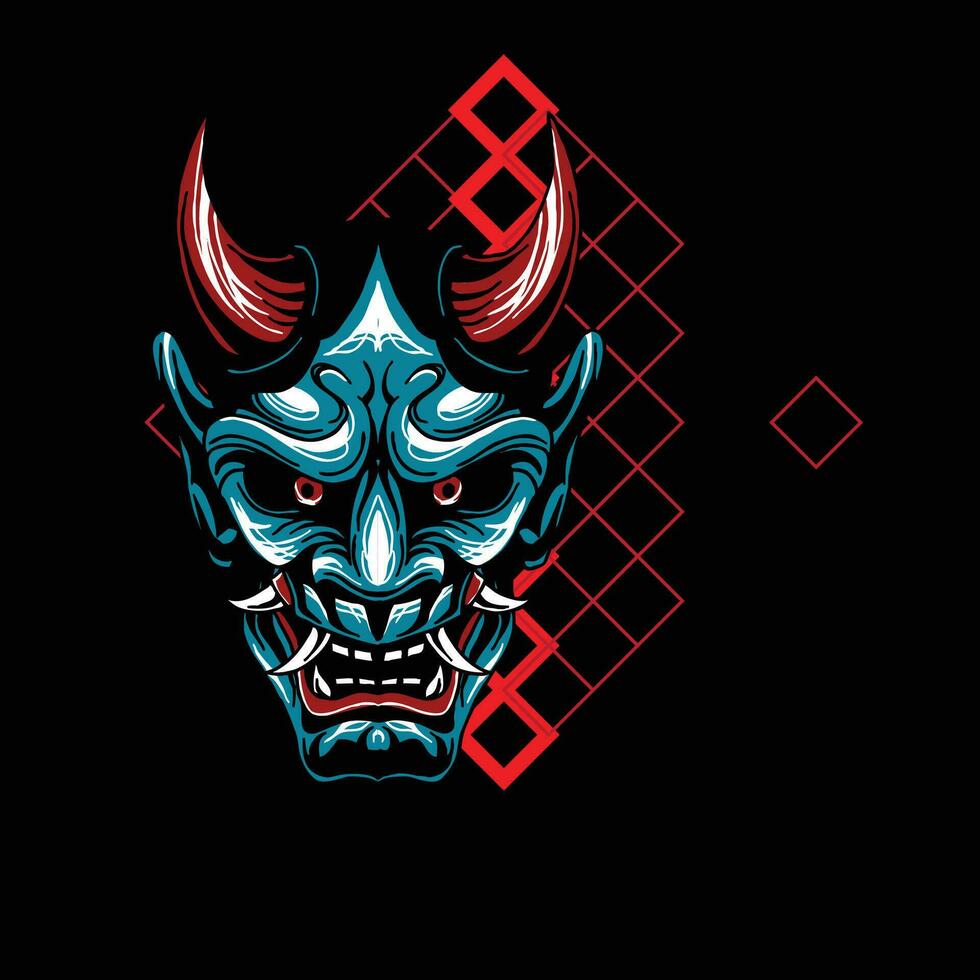 Illustration of hannya mask from japanese with geometry background drawing vector fit for clothing