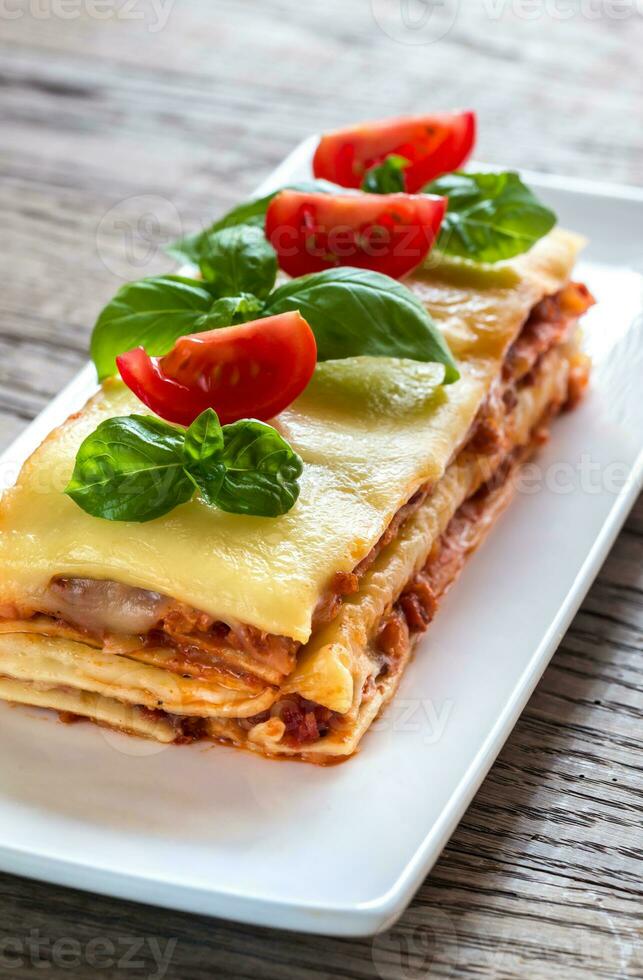 Portion of classic lasagne photo