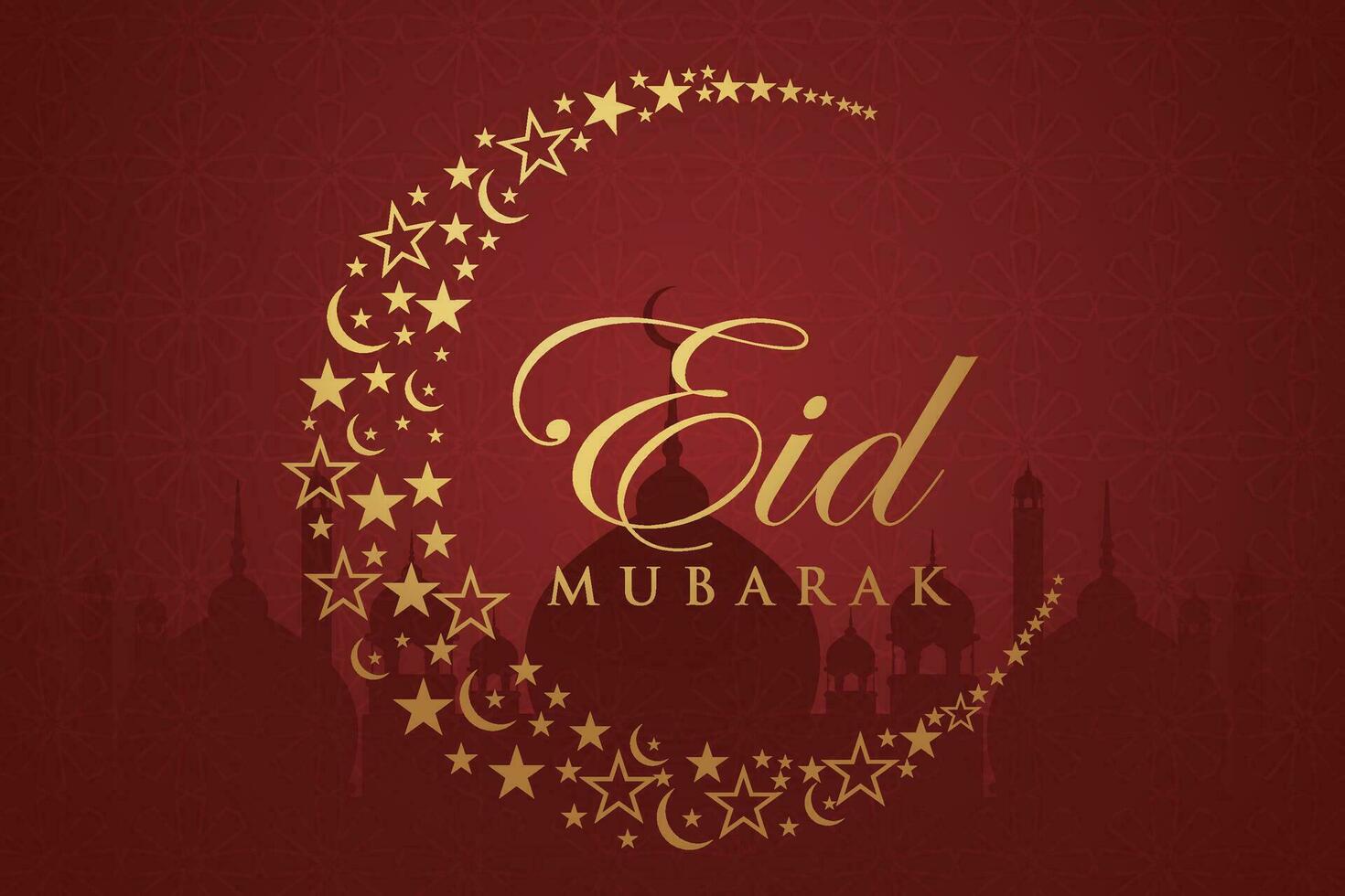 eid mubarak greeting card design with golden crescent and mosque vector