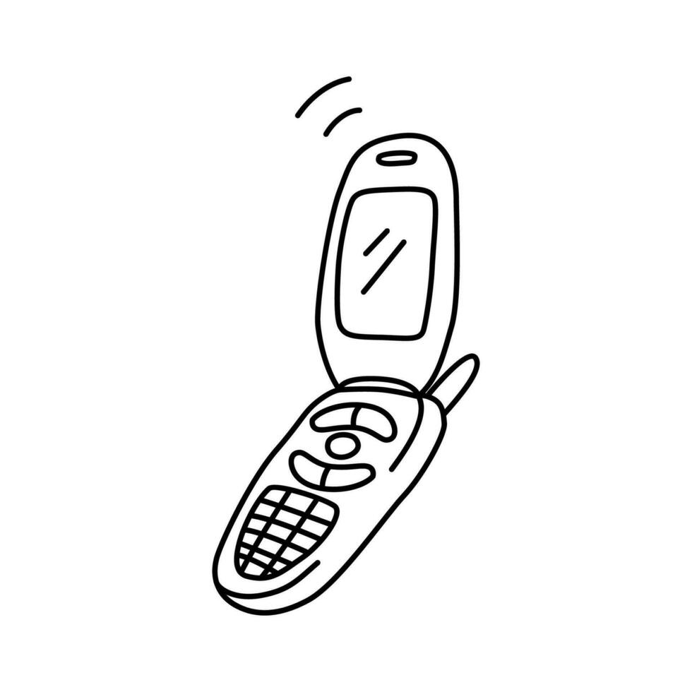 Old-fashioned phone in doodle style. Vector illustration isolated on white background