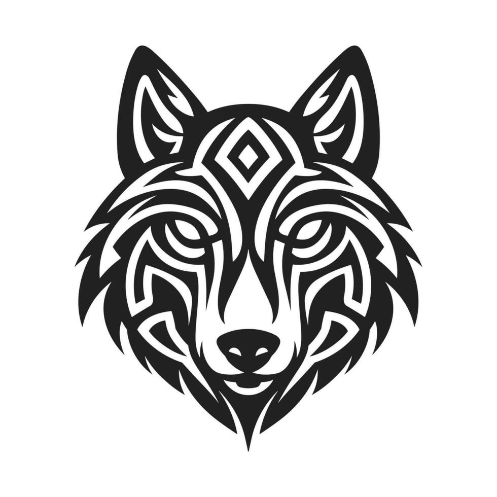 Tribal tattoo of the wolf head in Celtic and Nordic ornament flat style design vector illustration.