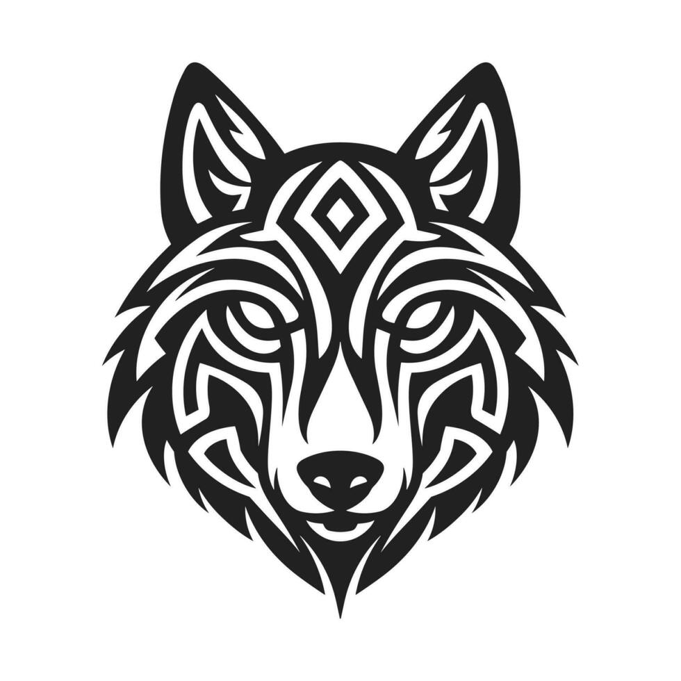 Tribal tattoo of the wolf head in Celtic and Nordic ornament flat style design vector illustration.