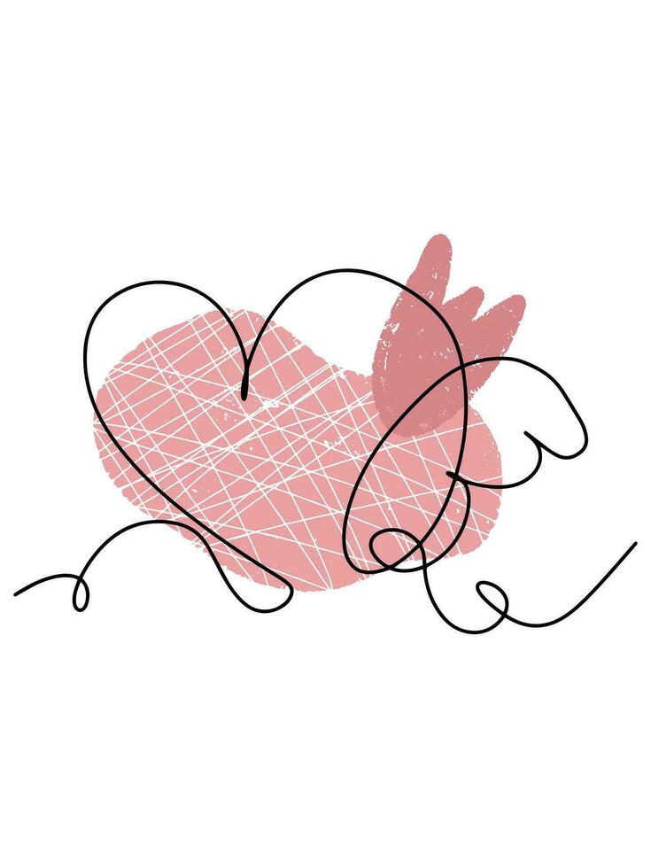 a drawing of a heart with a line drawing of a cat vector
