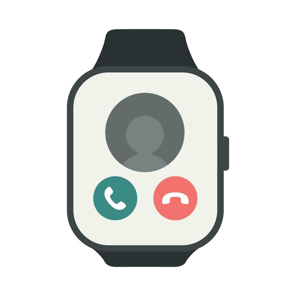 Rectangle smart watch with incoming call screen. Vector illustration