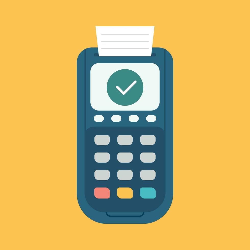 POS Terminal with receipt. Approved Payment check mark. Bank Payment Terminal vector