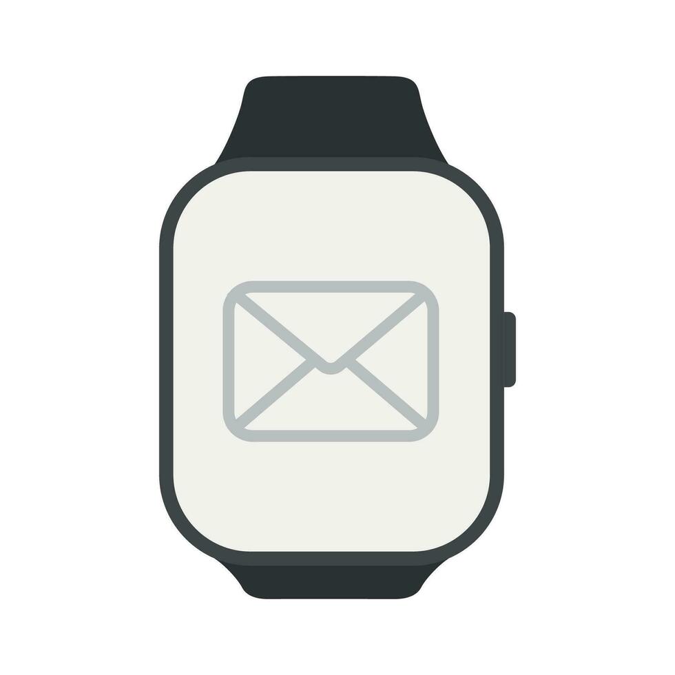 Rectangle smart watch with email notification icon on screen. Vector illustration