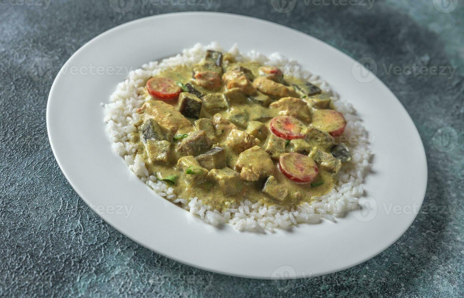 Thai green chicken curry with rice photo