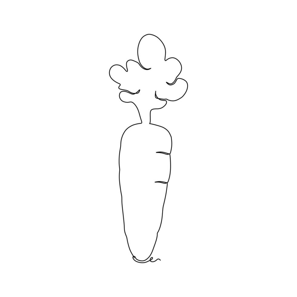 One single line drawing whole healthy organic carrots for farm logo identity. Fresh biennial plant concept for root vegetable icon. Modern continuous line draw design graphic vector illustration