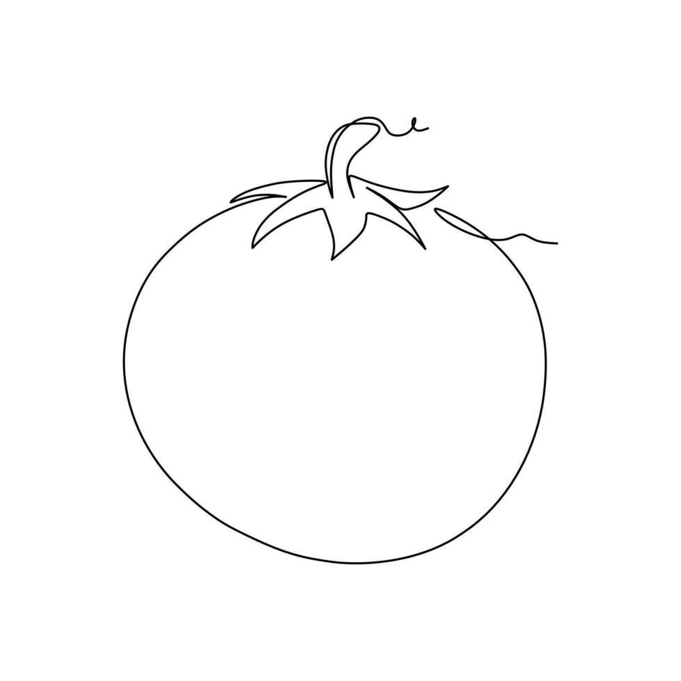 One continuous line drawing slice healthy organic tomatoes for farming logo identity. Fresh tropical vegetable concept for vegir garden icon. Modern single line draw graphic design vector illustration