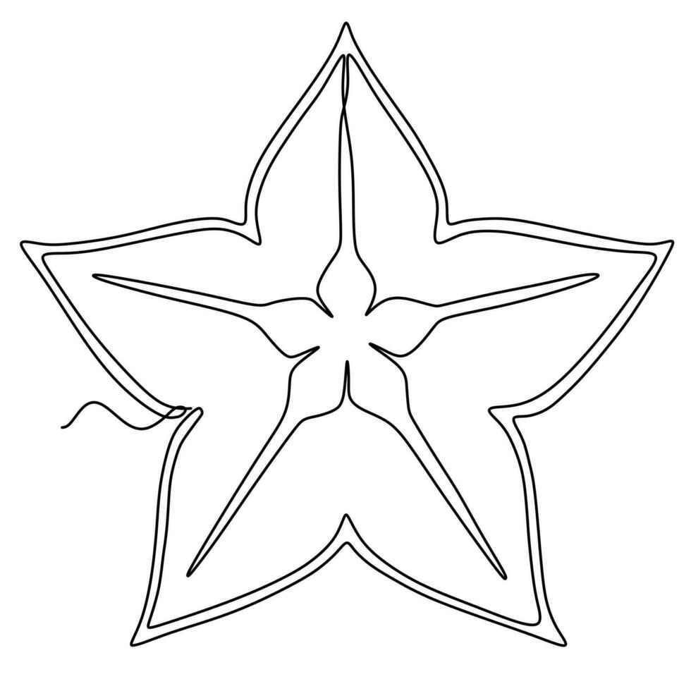 dibujo de una sola línea continua de carambola orgánica saludable para la identidad del logotipo de huerto. concepto de fruta de estrella fresca para el icono del jardín. Ilustración de vector de diseño gráfico de dibujo de una línea moderna