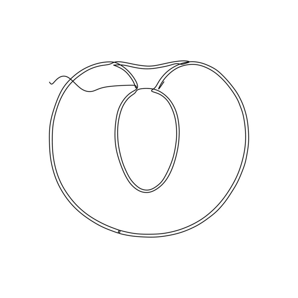One continuous line drawing of whole healthy organic apricot for orchard logo identity. Fresh fruitage concept for fruit garden icon. Modern single line draw design graphic vector illustration